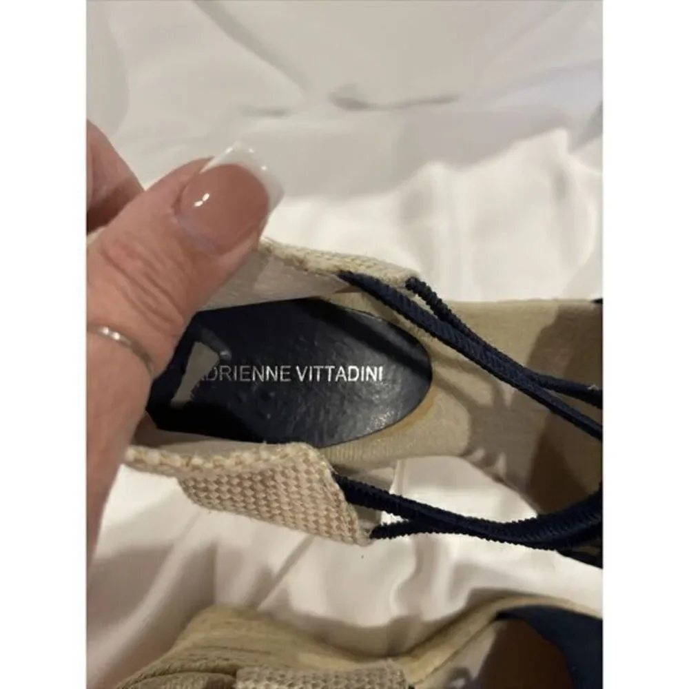 Adrienne Vittadini High Heeled‎ Espadrilles Wedges Navy Blue Stretch 9M